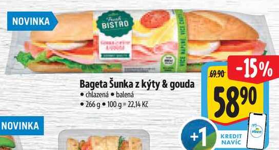 Bageta Šunka z kýty & gouda, 266 g 