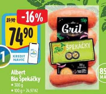 Albert Bio Špekáčky, 300 g