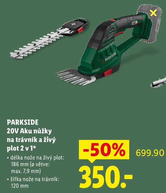 PARKSIDE 20V Aku nůžky na trávník a živý plot 2 v 1