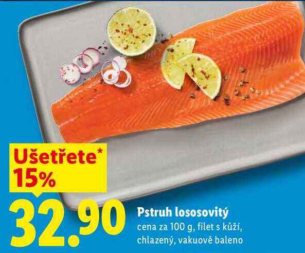 Pstruh lososovitý, cena za 100 g