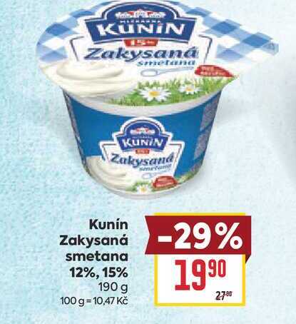 Kunín Zakysaná smetana 12%, 15% 190 g v akci