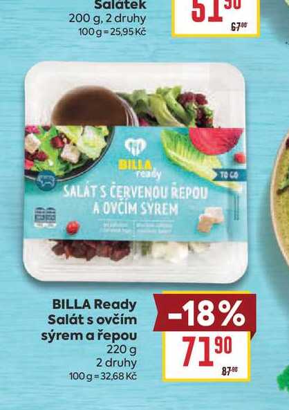 BILLA Ready Salát s ovčím sýrem a řepou 220 g