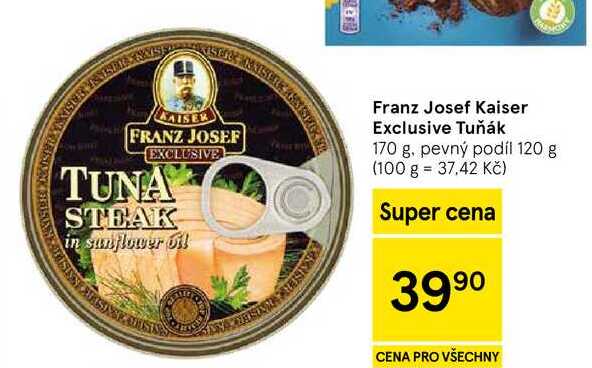 Franz Josef Kaiser Exclusive Tuňák, 170 g. pevný podíl 120 g 
