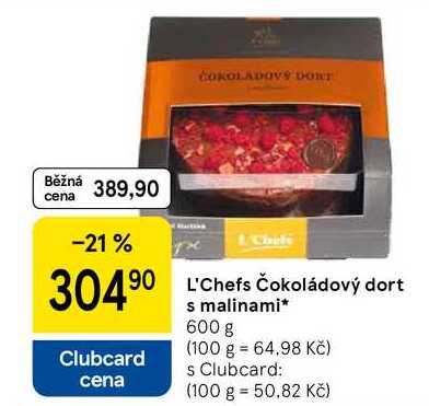 L'Chefs Čokoládový dort s malinami, 600 g 