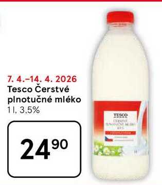 Tesco Čerstvé plnotučné mléko, 1 l