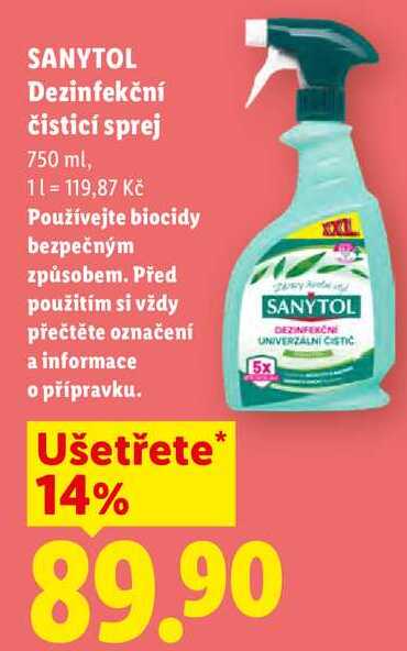 SANYTOL Dezinfekční čisticí sprej, 750 ml