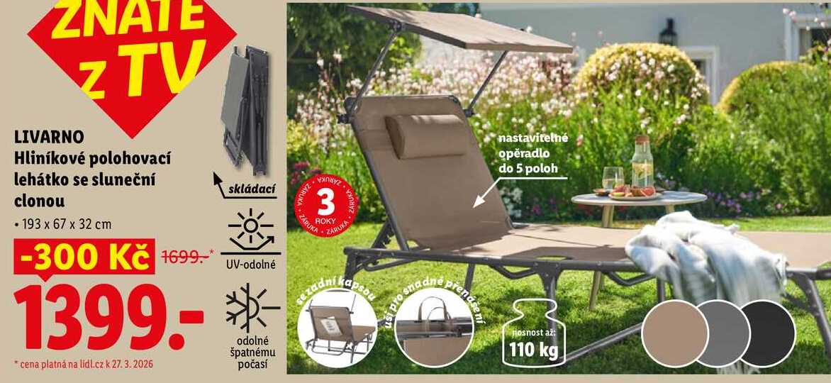 LIVARNO Hliníkové polohovací lehátko se sluneční clonou 