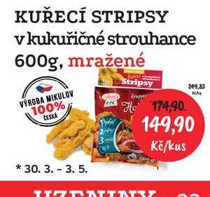 KUŘECÍ STRIPSY v kukuřičné strouhance 600g, mražené