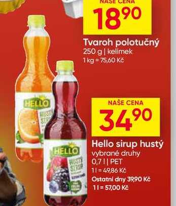 Hello sirup hustý vybrané druhy 0,7l