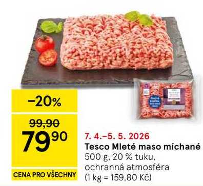 Tesco Mleté maso míchané, 500 g, 20 % tuku 