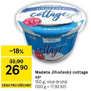Madeta Jihočeský cottage sýr, 150 g, více druhů  