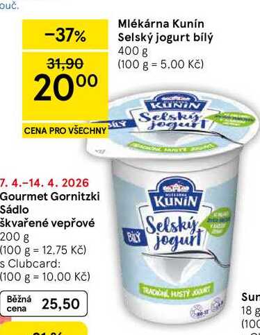 Mlékárna Kunín Selský jogurt bílý, 400 g  