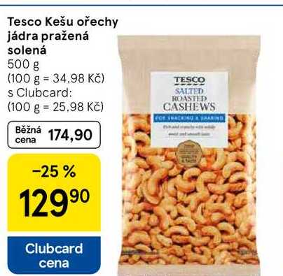 Tesco Kešu ořechy jádra pražená solená, 500 g