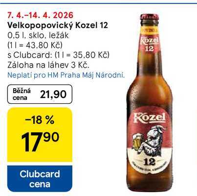 Velkopopovický Kozel 12, 0,5 l, sklo, ležák