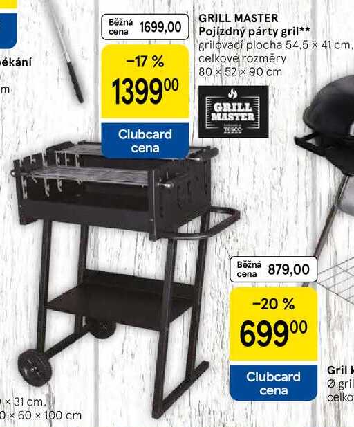 GRILL MASTER TESCO Grill, grilovací plocha 54,5 x 41 cm, celkové rozměry 80 x 52 x 90 cm