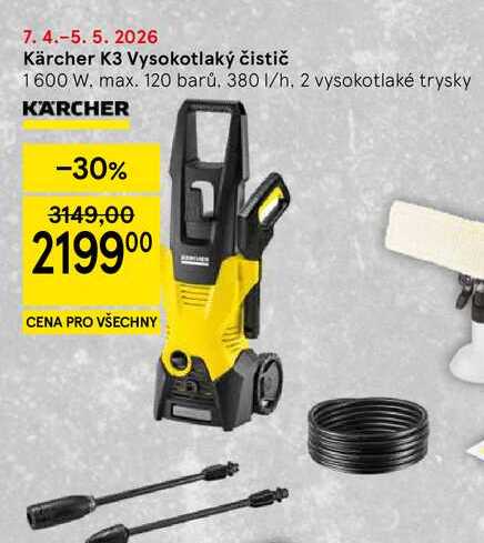 Kärcher K3 Vysokotlaký čistič, 1600 W. max. 120 barů. 380 1/h, 2 vysokotlaké trysky