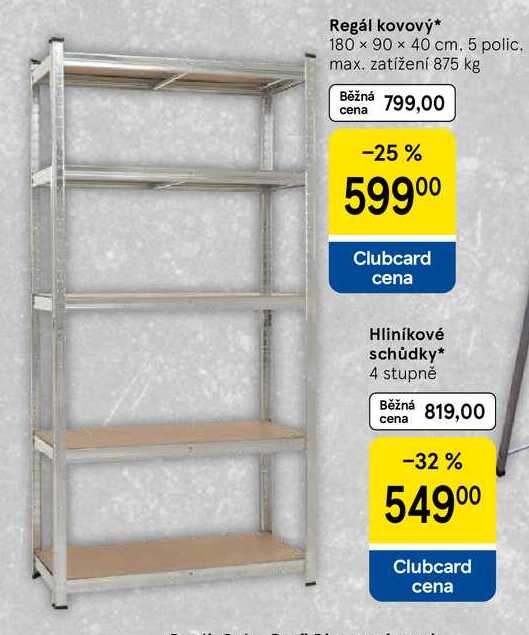 Regál kovový, 180 x 90 x 40 cm. 5 polic. max. zatížení 875 kg 