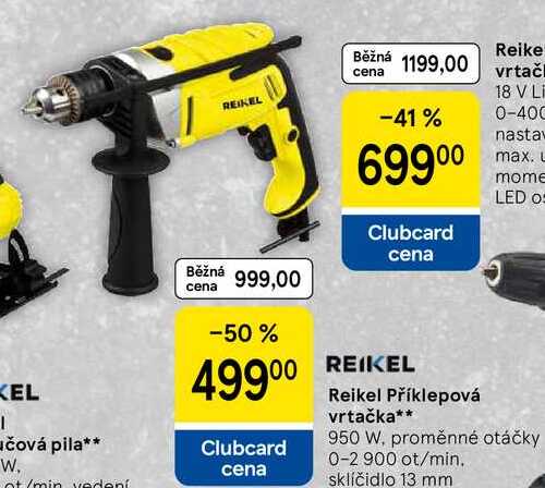 Reikel Příklepová vrtačka, 950 W, proměnné otáčky 0-2 900 ot/min. sklíčidlo 13 mm 
