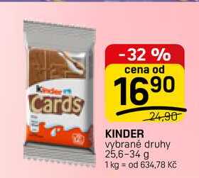 KINDER vybrané druhy 25,6-34 g