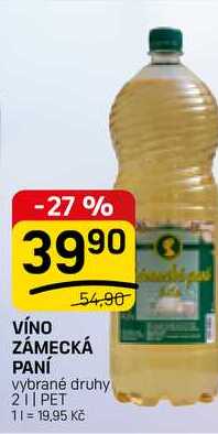 VÍNO ZÁMECKÁ PANÍ vybrané druhy 2l