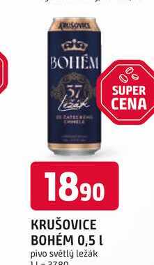 KRUŠOVICE BOHÉM 0,5 L pivo světlý ležák 
