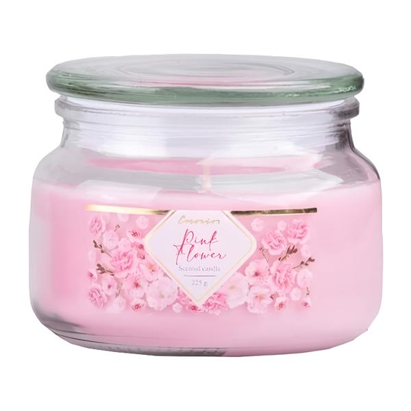 Emocio Pink Flower vonná svíčka, sklo (100 x 79 mm) se skleněným víčkem