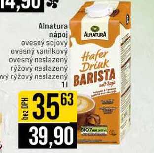 Alnatura nápoj ovesný sojový ovesný vanilkový ovesný neslazený rýžový neslazený rýžový neslazený 1l