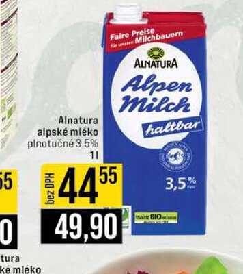 Alnatura alpské mléko plnotučné 3,5% 1l
