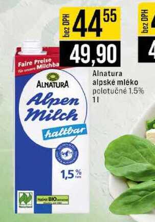 Alnatura alpské mléko polotučné 1.5% 1l