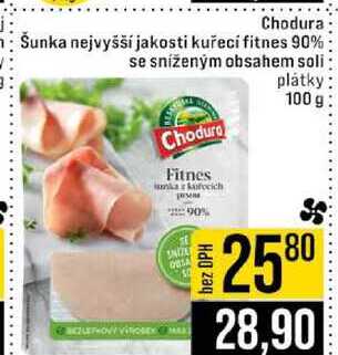 Chodura Šunka nejvyšší jakosti kuřecí fitnes 90% se sníženým obsahem soli vitiosex plátky 100 g