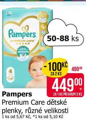 Pampers Premium Care dětské plenky, různé velikosti 50-88ks