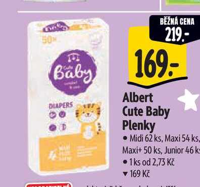   Albert Cute Baby Plenky  Midi 62 ks, Maxi 54 ks. Maxi+ 50 ks, Junior 46 ks