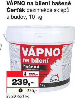 VÁPNO na bílení hašené Čerťák dezinfekce sklepů a budov, 10 kg