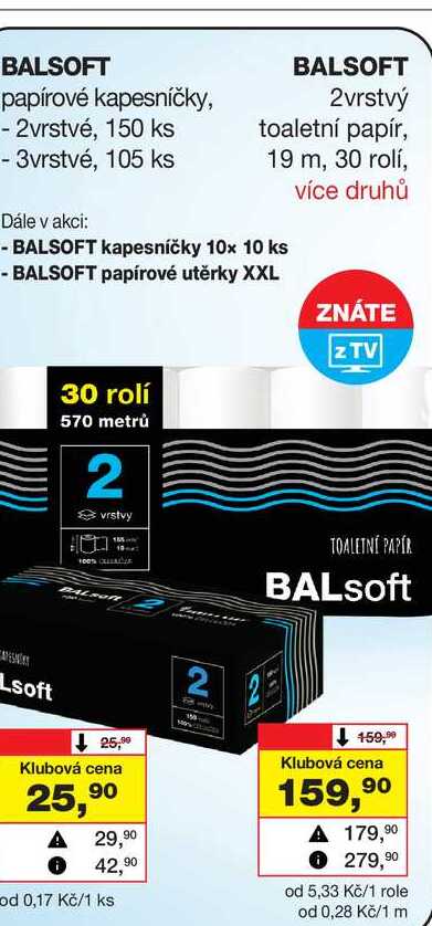 BALSOFT 2vrstvý toaletní papír, 19 m, 30 rolí