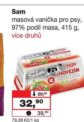 Sam masová vanička pro psy, 97% podíl masa, 415 g