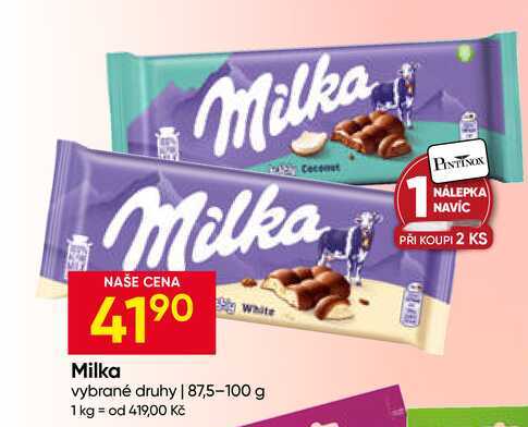 Milka White vybrané druhy 87,5-100 g 