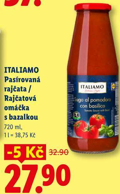 ITALIAMO Pasírovaná rajčata/Rajčatová omáčka s bazalkou, 720 ml
