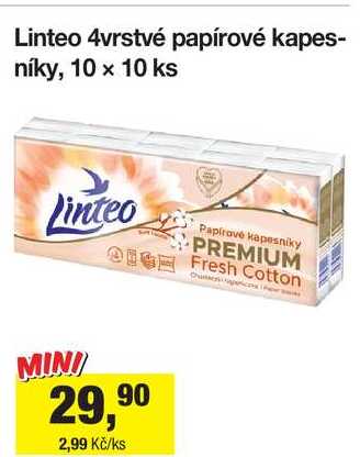 Linteo 4vrstvé papírové kapesníky, 10 x 10 ks
