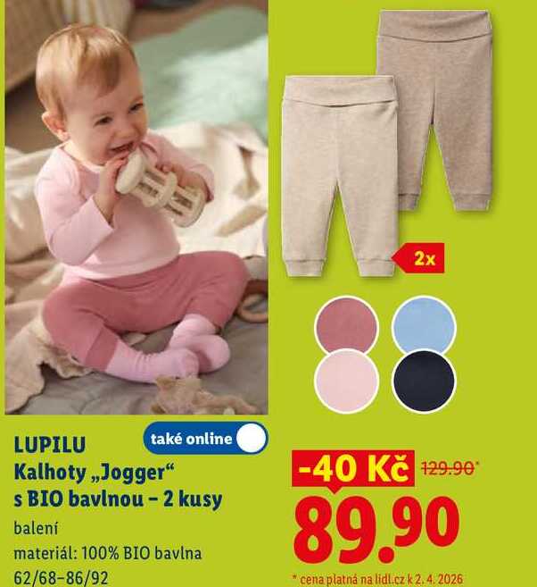 LUPILU Kalhoty ,,Jogger" s BIO bavlnou - 2 kusy 