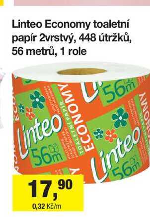 Linteo Economy toaletní papír 2vrstvý, 448 útržků, 56 metrů, 1 role