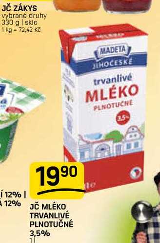 JČ MLÉKO TRVANLIVÉ PLNOTUČNÉ 3,5% 1l