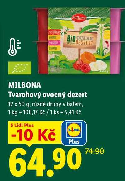 MILBONA Tvarohový ovocný dezert, 12x 50 g
