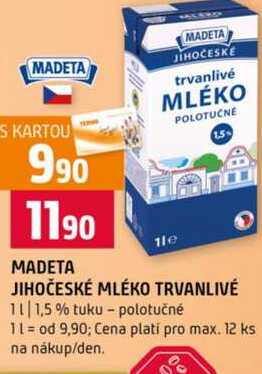 MLÉKO TRVANLIVÉ 1l 1,5% tuku polotučné
