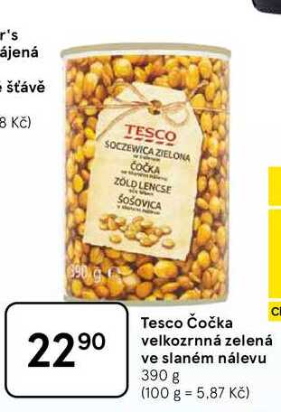 Tesco Čočka velkozrnná zelená ve slaném nálevu, 390 g 