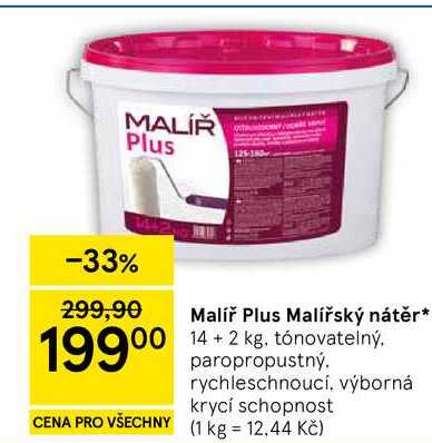Malíř Plus Malířský nátěr, 14+2 kg, tónovatelný. paropropustný. rychleschnoucí, výborná krycí schopnost  