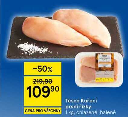 Tesco Kuřecí prsní řízky, 1 kg, chlazené, balené 