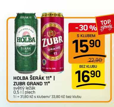 HOLBA ŠERÁK 11* | ZUBR GRAND 11* světlý ležák 0,51 plech