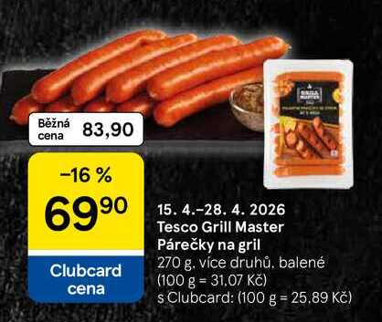 Tesco Grill Master Párečky na gril, 270 g 