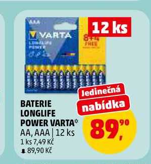 BATERIE LONGLIFE POWER VARTA AA, AAA, 12 ks