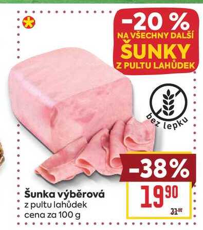 Šunka výběrová z pultu lahůdek cena za 100 g 
